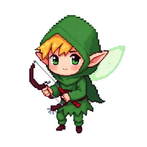Pixie #0421 — pixel art pixie, Hooded Archer